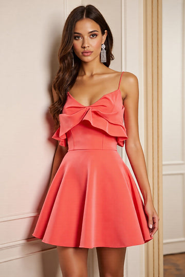 A Line Velvet Ruffled Orange Short Prom Dress